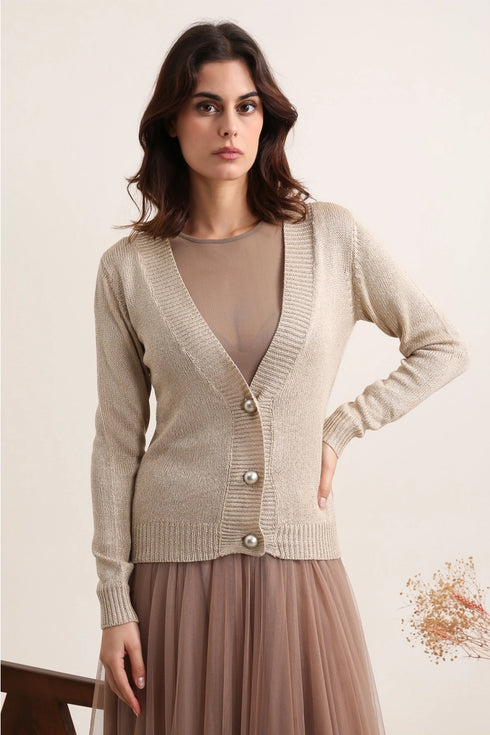 METALLIC V NECK CARDIGAN